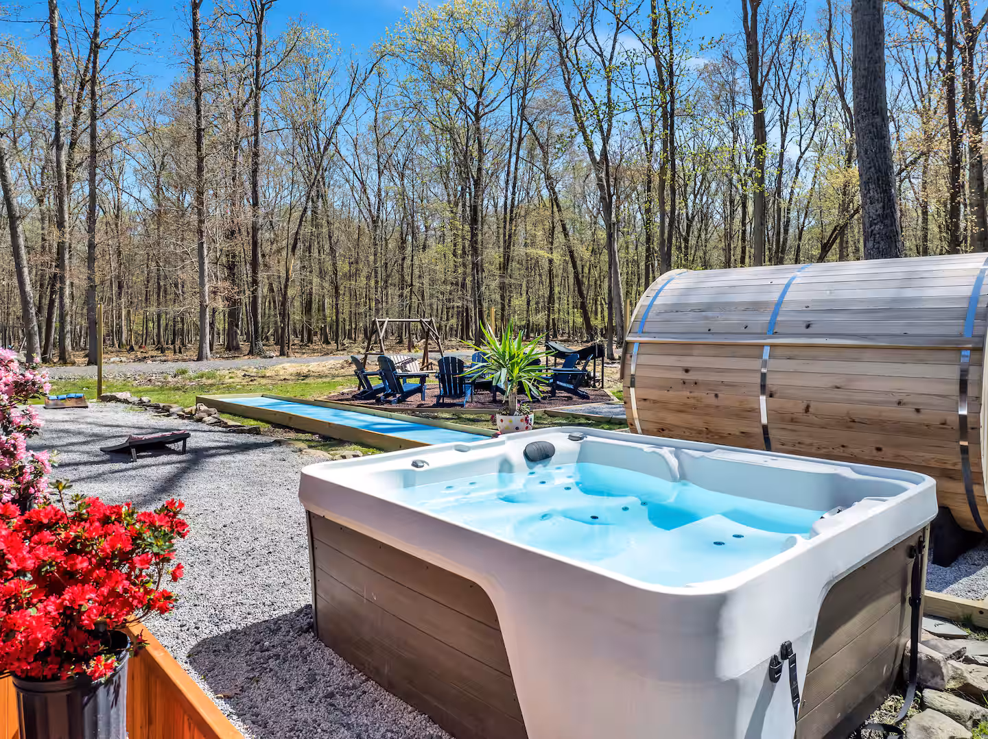 Private hot tub at night