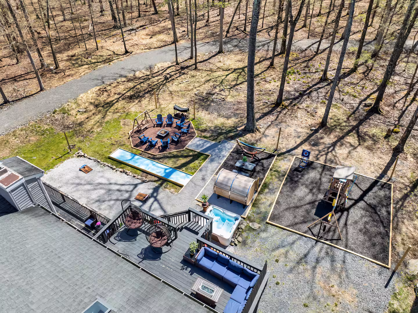 Aerial drone shot of the full property